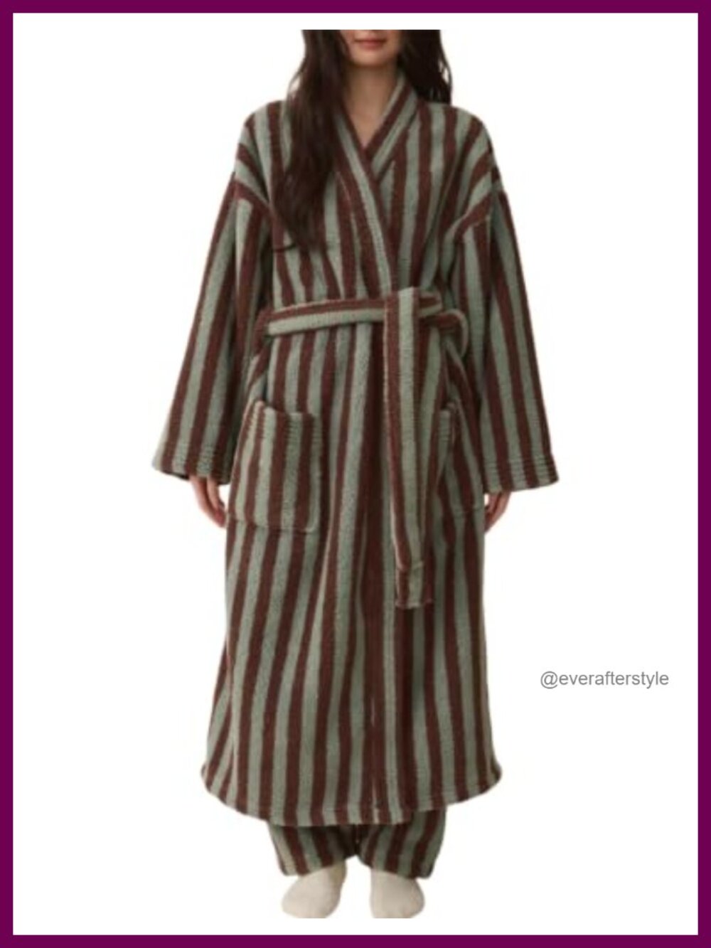 Womens Long Striped Plush Robe Oversized Cozy Fuzzy Bathrobe